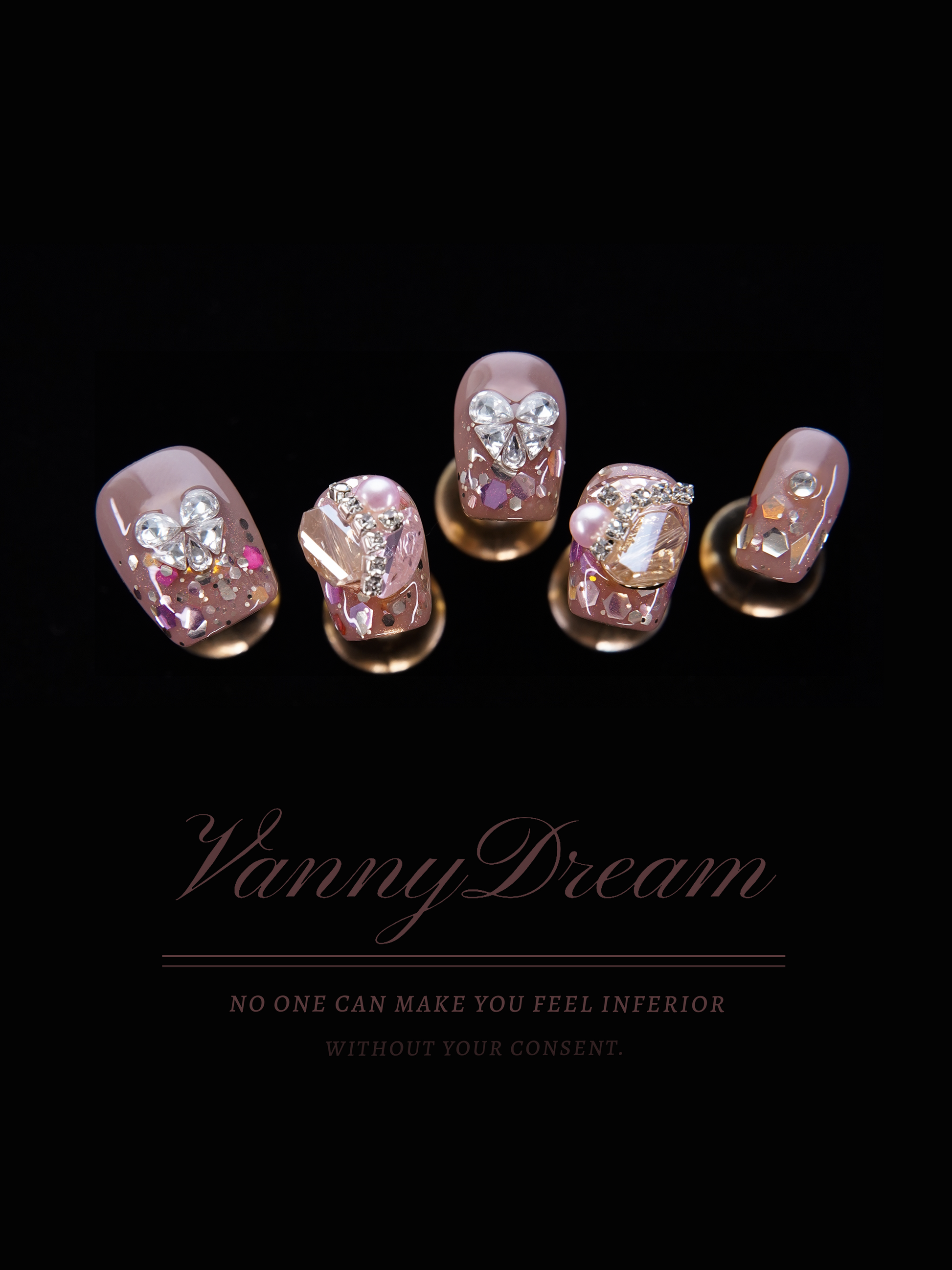 VannyDream Blush - Pink Gem - Encrusted Wearable Nails: Sweet Glamour, Bold Confidence