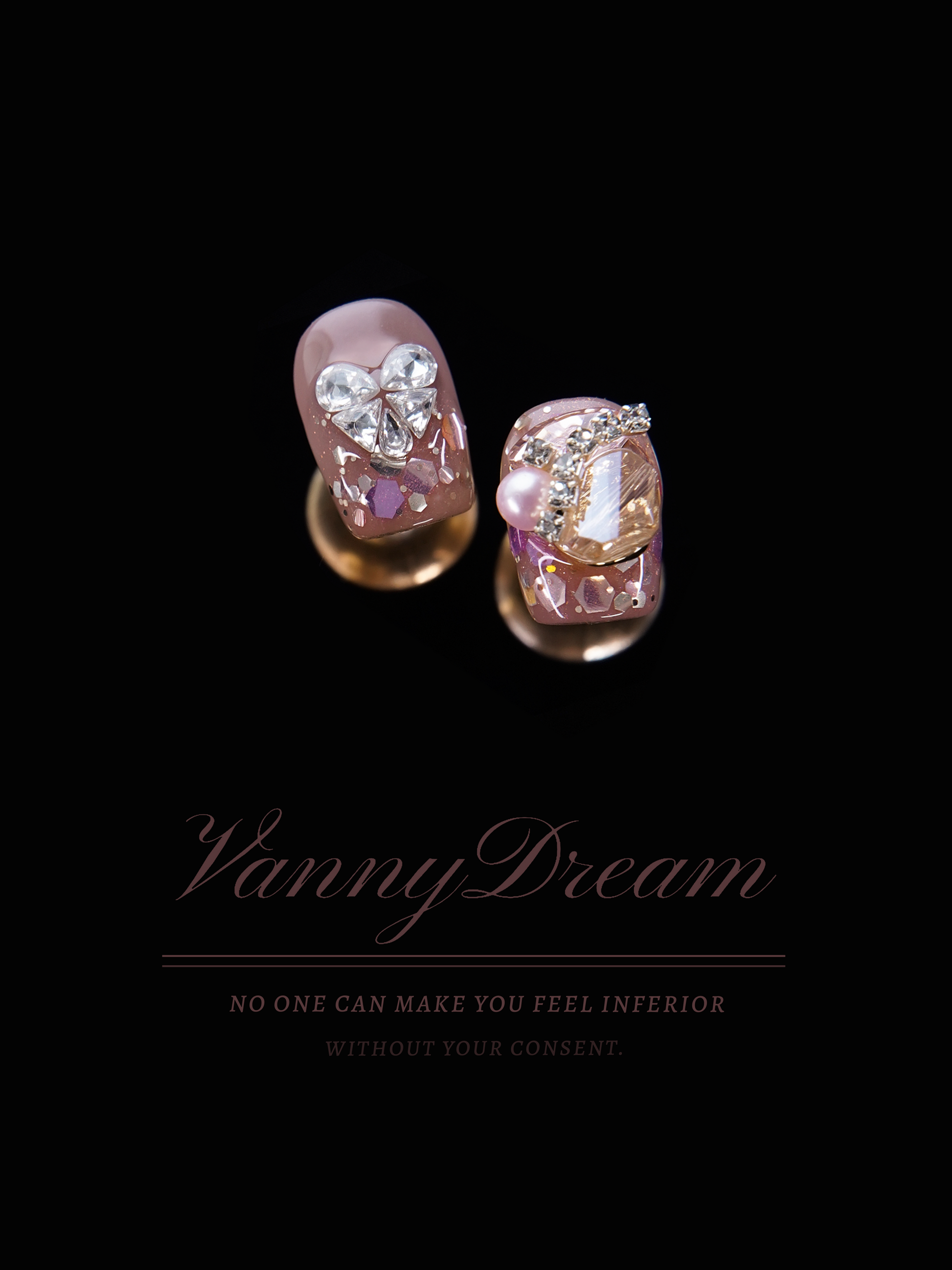 VannyDream Blush - Pink Gem - Encrusted Wearable Nails: Sweet Glamour, Bold Confidence