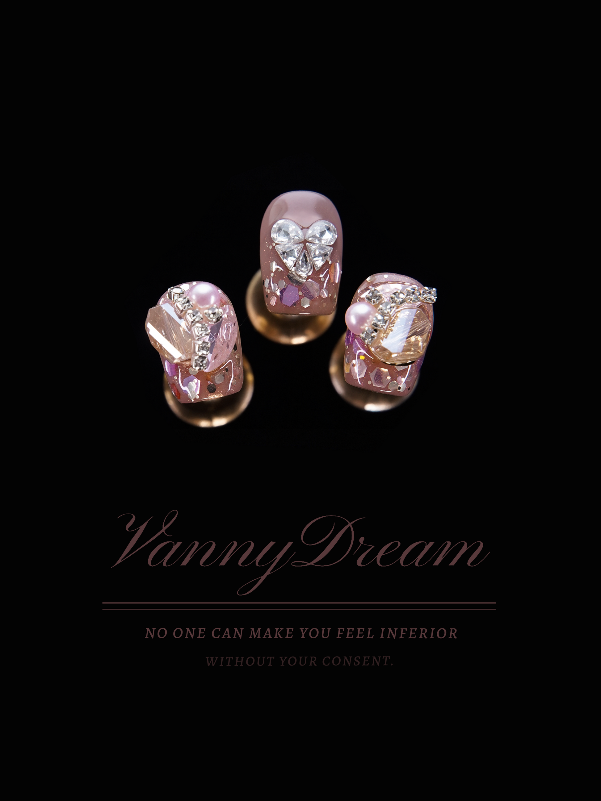 VannyDream Blush - Pink Gem - Encrusted Wearable Nails: Sweet Glamour, Bold Confidence