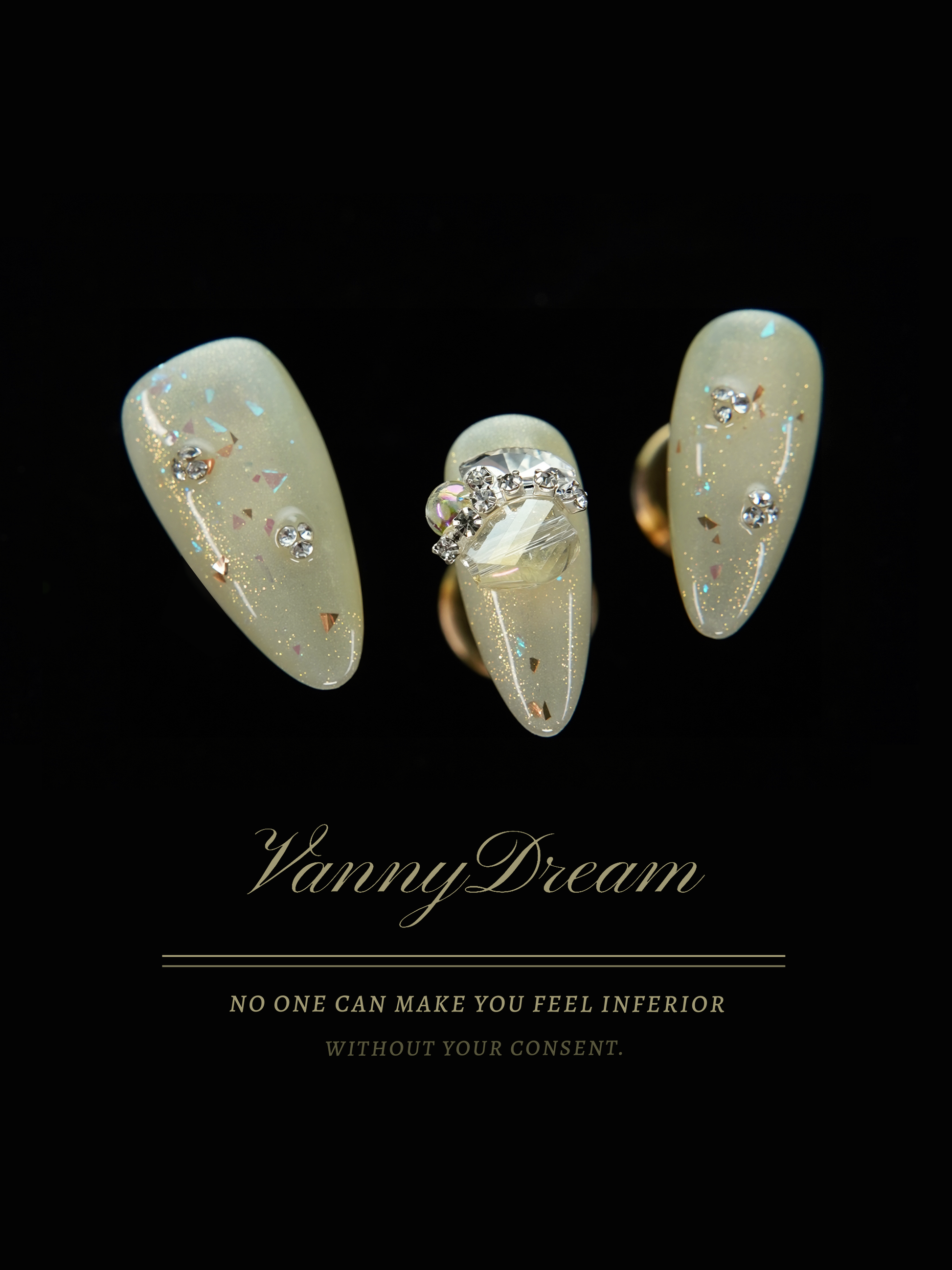 VannyDream Opalescent Gem - Studded Wearable Nails: Ethereal Elegance, Subtle Sparkle